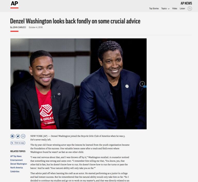 AP article about Denzel Washington and the Boys & Girls Clubs