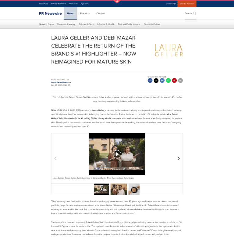 Laura Geller Baked Gelato PR Newswire Press Release